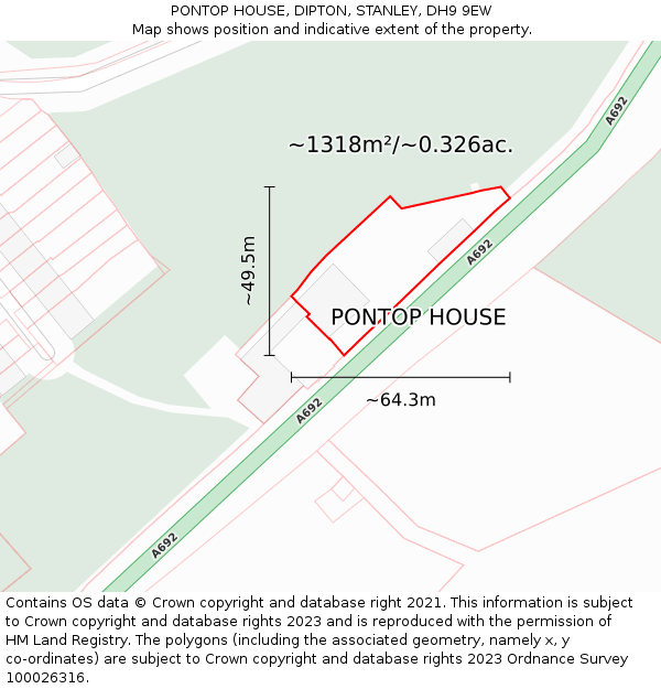 PONTOP HOUSE, DIPTON, STANLEY, DH9 9EW: Plot and title map