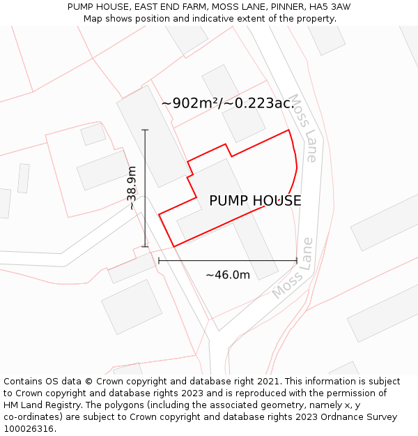 PUMP HOUSE, EAST END FARM, MOSS LANE, PINNER, HA5 3AW: Plot and title map
