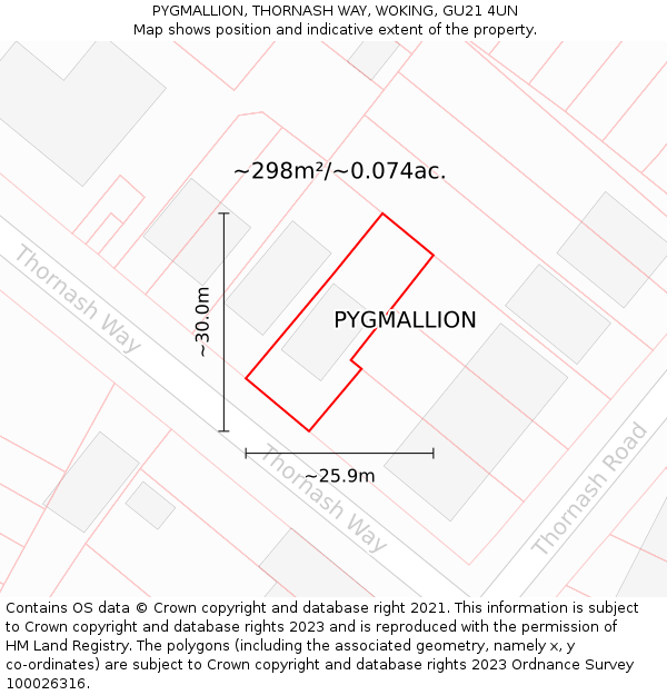 PYGMALLION, THORNASH WAY, WOKING, GU21 4UN: Plot and title map