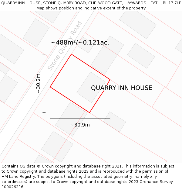 QUARRY INN HOUSE, STONE QUARRY ROAD, CHELWOOD GATE, HAYWARDS HEATH, RH17 7LP: Plot and title map