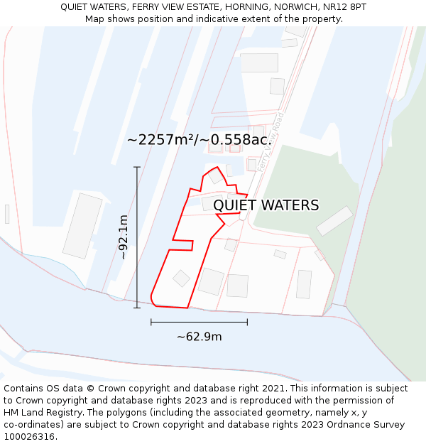 QUIET WATERS, FERRY VIEW ESTATE, HORNING, NORWICH, NR12 8PT: Plot and title map