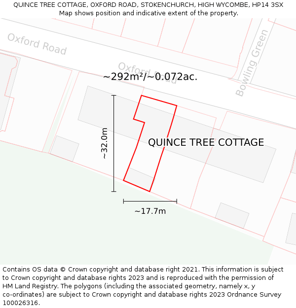 QUINCE TREE COTTAGE, OXFORD ROAD, STOKENCHURCH, HIGH WYCOMBE, HP14 3SX: Plot and title map