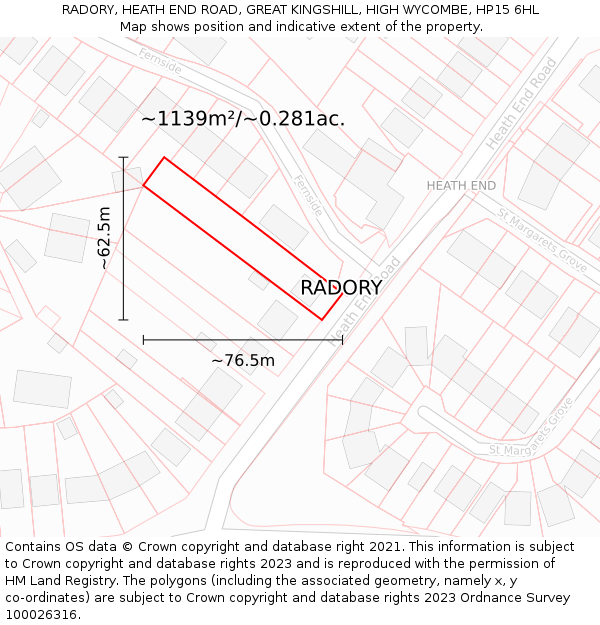 RADORY, HEATH END ROAD, GREAT KINGSHILL, HIGH WYCOMBE, HP15 6HL: Plot and title map