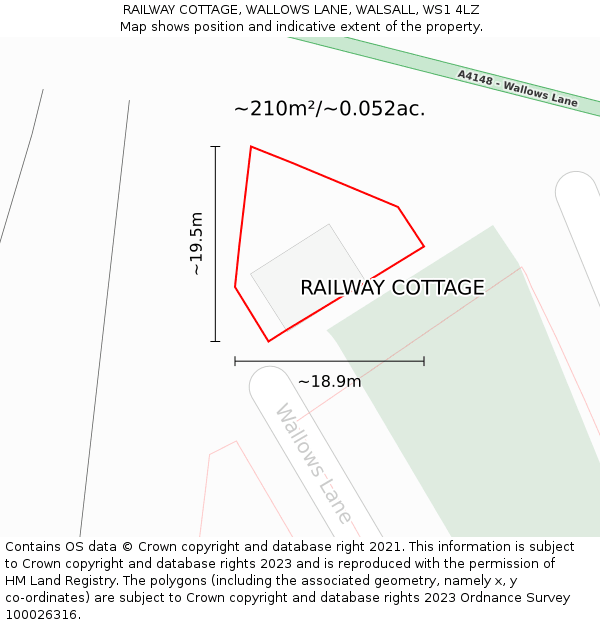 RAILWAY COTTAGE, WALLOWS LANE, WALSALL, WS1 4LZ: Plot and title map