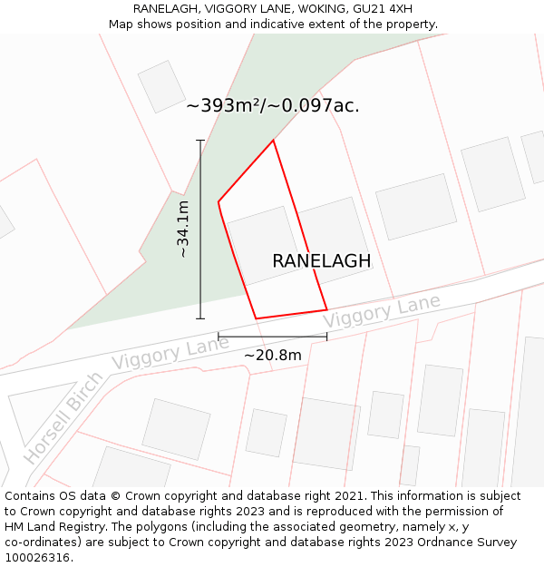 RANELAGH, VIGGORY LANE, WOKING, GU21 4XH: Plot and title map