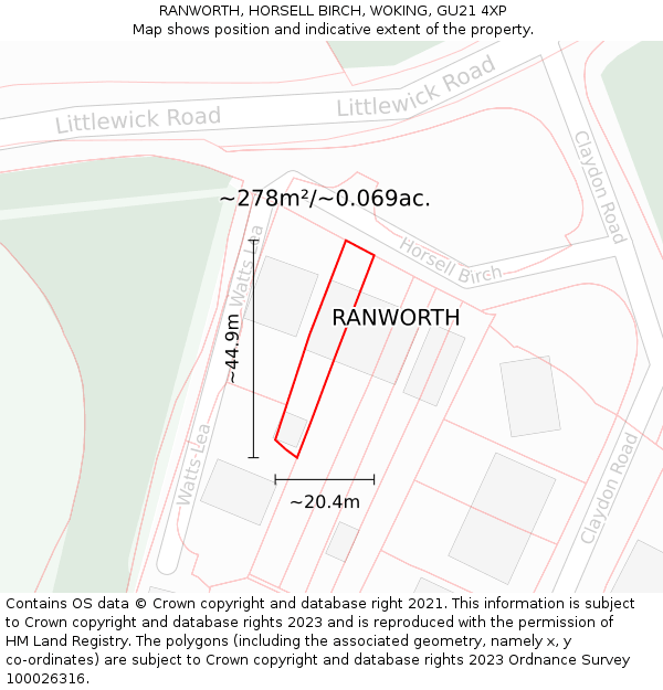 RANWORTH, HORSELL BIRCH, WOKING, GU21 4XP: Plot and title map