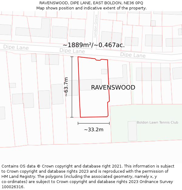 RAVENSWOOD, DIPE LANE, EAST BOLDON, NE36 0PQ: Plot and title map