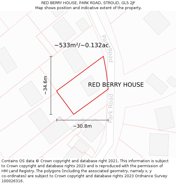 RED BERRY HOUSE, PARK ROAD, STROUD, GL5 2JF: Plot and title map