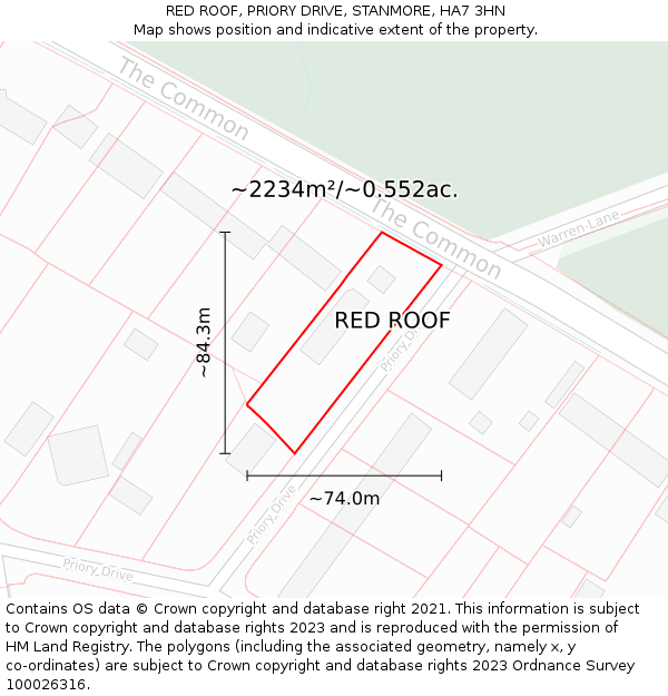 RED ROOF, PRIORY DRIVE, STANMORE, HA7 3HN: Plot and title map