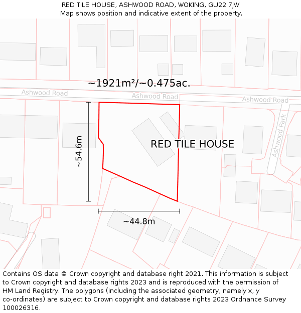 RED TILE HOUSE, ASHWOOD ROAD, WOKING, GU22 7JW: Plot and title map