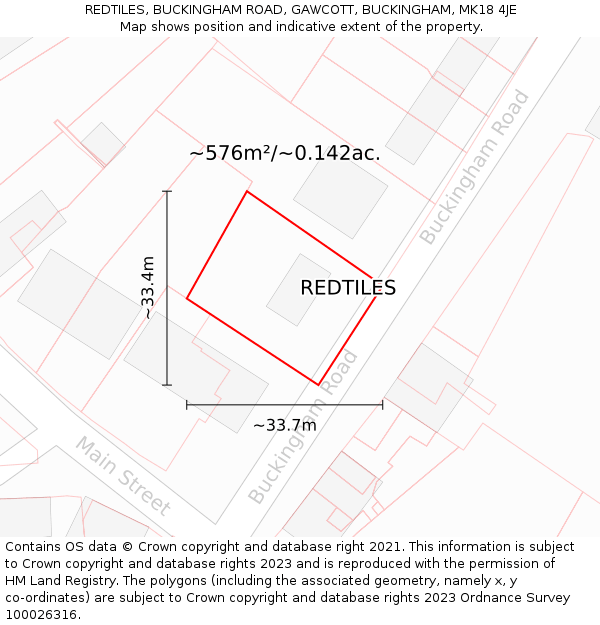 REDTILES, BUCKINGHAM ROAD, GAWCOTT, BUCKINGHAM, MK18 4JE: Plot and title map