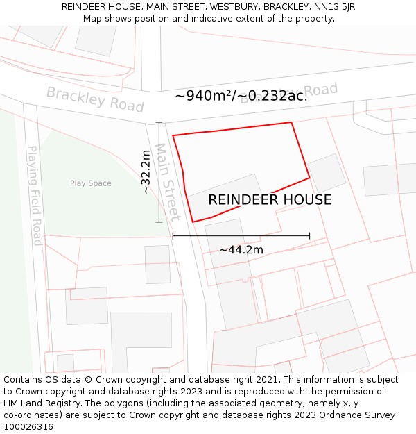 REINDEER HOUSE, MAIN STREET, WESTBURY, BRACKLEY, NN13 5JR: Plot and title map