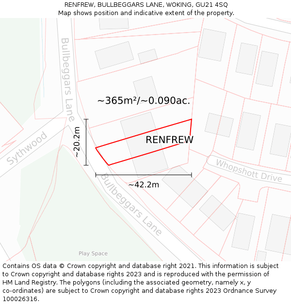 RENFREW, BULLBEGGARS LANE, WOKING, GU21 4SQ: Plot and title map