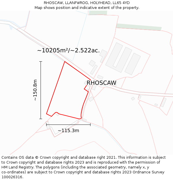 RHOSCAW, LLANFWROG, HOLYHEAD, LL65 4YD: Plot and title map