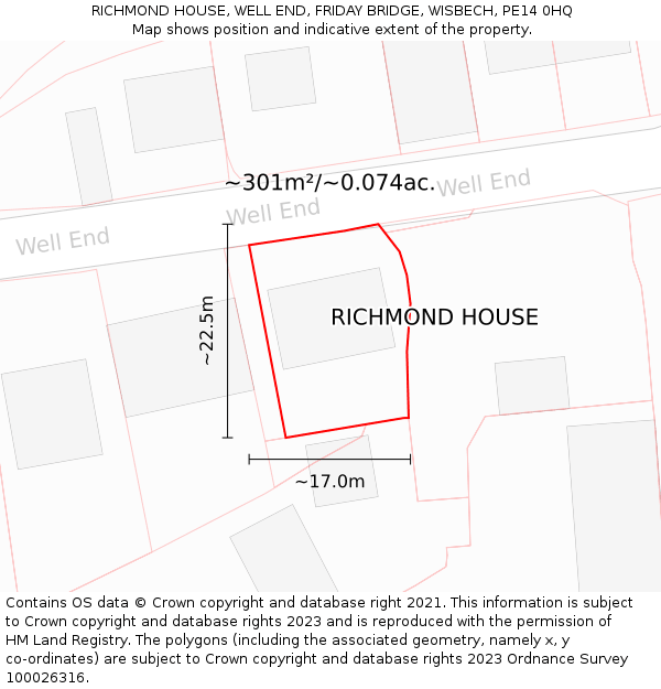 RICHMOND HOUSE, WELL END, FRIDAY BRIDGE, WISBECH, PE14 0HQ: Plot and title map