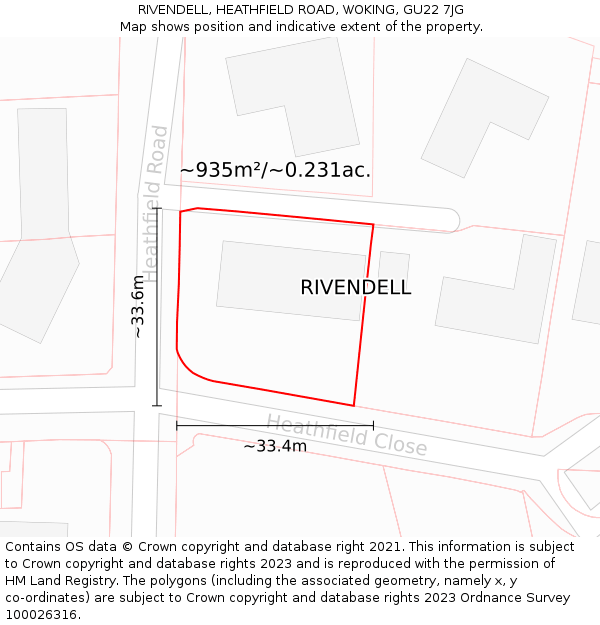 RIVENDELL, HEATHFIELD ROAD, WOKING, GU22 7JG: Plot and title map