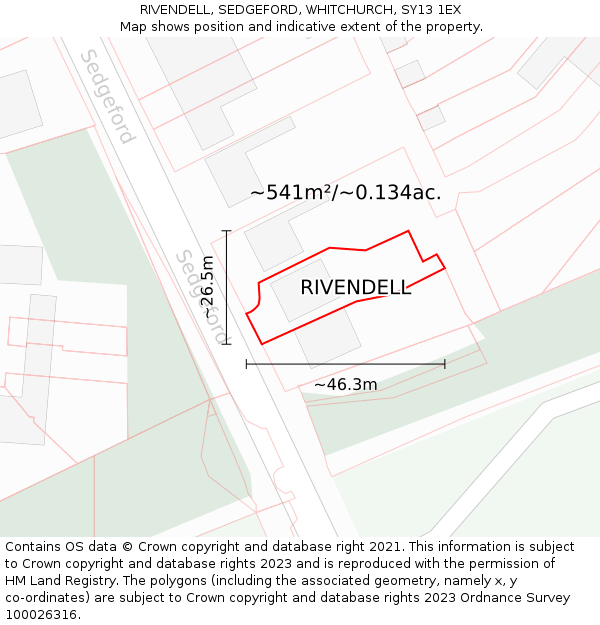 RIVENDELL, SEDGEFORD, WHITCHURCH, SY13 1EX: Plot and title map