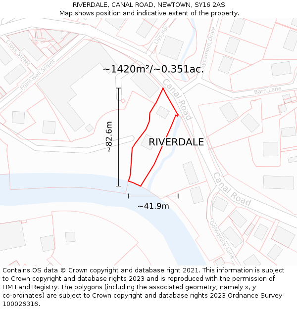 RIVERDALE, CANAL ROAD, NEWTOWN, SY16 2AS: Plot and title map