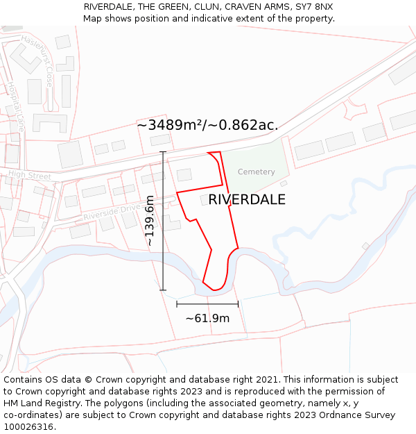 RIVERDALE, THE GREEN, CLUN, CRAVEN ARMS, SY7 8NX: Plot and title map