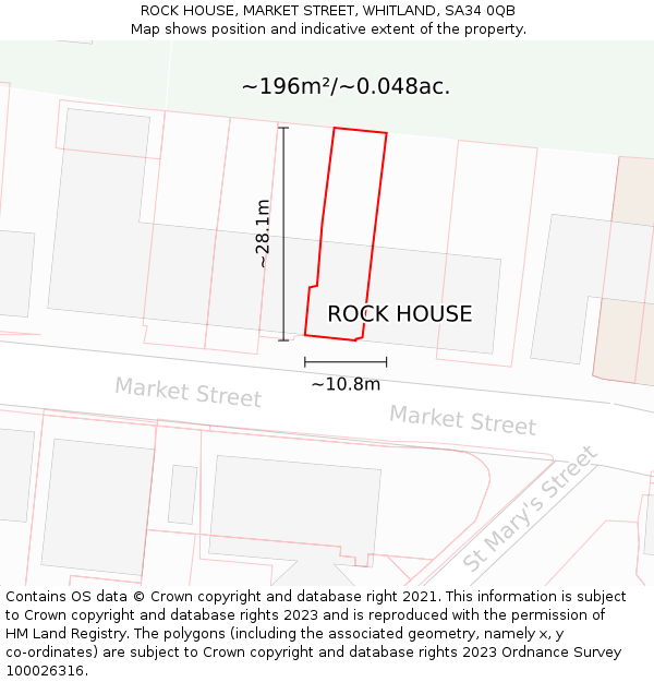 ROCK HOUSE, MARKET STREET, WHITLAND, SA34 0QB: Plot and title map