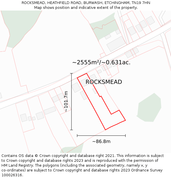 ROCKSMEAD, HEATHFIELD ROAD, BURWASH, ETCHINGHAM, TN19 7HN: Plot and title map