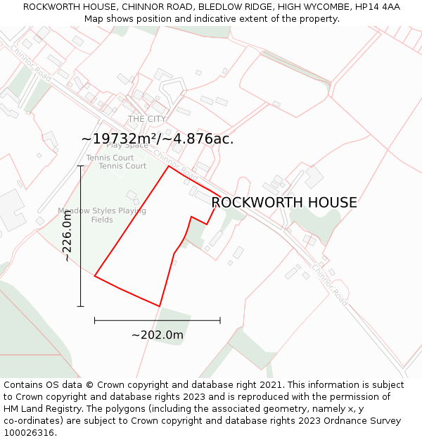 ROCKWORTH HOUSE, CHINNOR ROAD, BLEDLOW RIDGE, HIGH WYCOMBE, HP14 4AA: Plot and title map