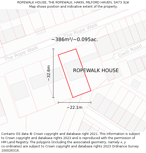ROPEWALK HOUSE, THE ROPEWALK, HAKIN, MILFORD HAVEN, SA73 3LW: Plot and title map
