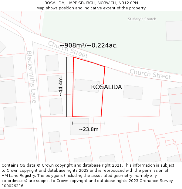 ROSALIDA, HAPPISBURGH, NORWICH, NR12 0PN: Plot and title map