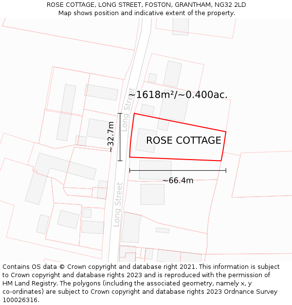 ROSE COTTAGE, LONG STREET, FOSTON, GRANTHAM, NG32 2LD: Plot and title map