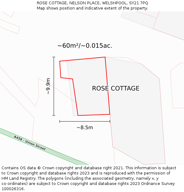 ROSE COTTAGE, NELSON PLACE, WELSHPOOL, SY21 7PQ: Plot and title map