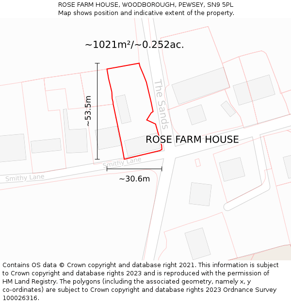ROSE FARM HOUSE, WOODBOROUGH, PEWSEY, SN9 5PL: Plot and title map