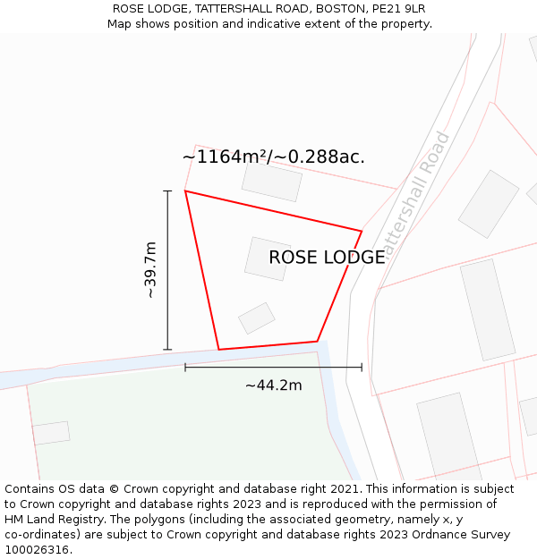 ROSE LODGE, TATTERSHALL ROAD, BOSTON, PE21 9LR: Plot and title map