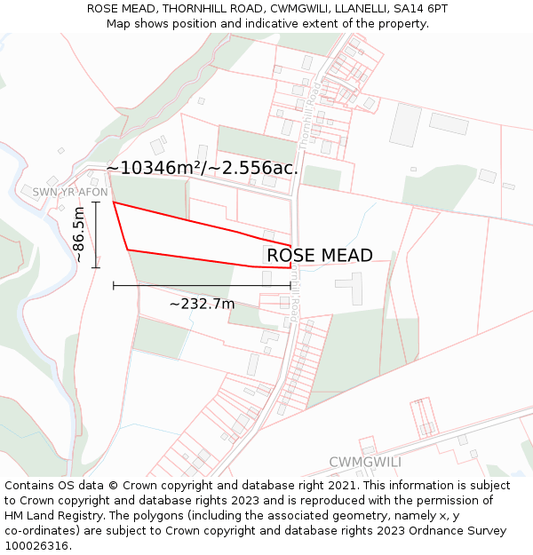 ROSE MEAD, THORNHILL ROAD, CWMGWILI, LLANELLI, SA14 6PT: Plot and title map