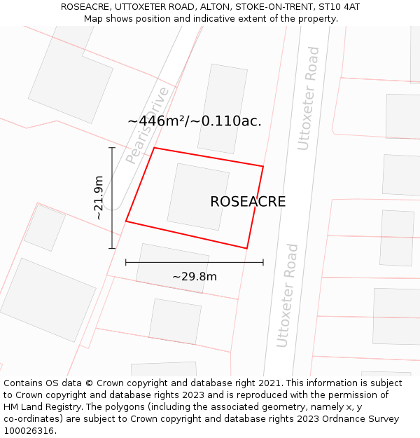 ROSEACRE, UTTOXETER ROAD, ALTON, STOKE-ON-TRENT, ST10 4AT: Plot and title map