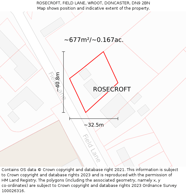 ROSECROFT, FIELD LANE, WROOT, DONCASTER, DN9 2BN: Plot and title map
