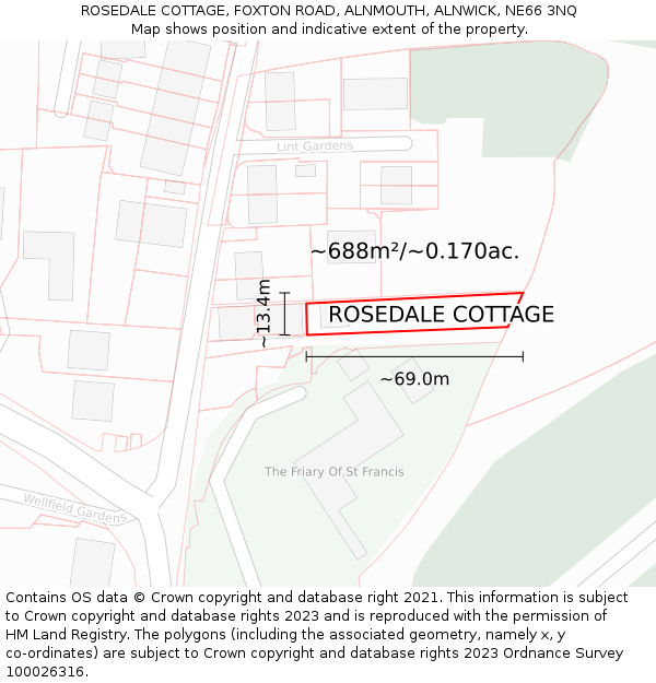 ROSEDALE COTTAGE, FOXTON ROAD, ALNMOUTH, ALNWICK, NE66 3NQ: Plot and title map