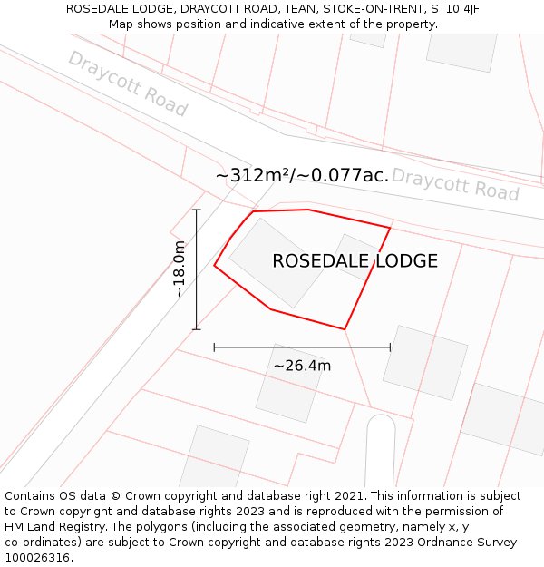 ROSEDALE LODGE, DRAYCOTT ROAD, TEAN, STOKE-ON-TRENT, ST10 4JF: Plot and title map