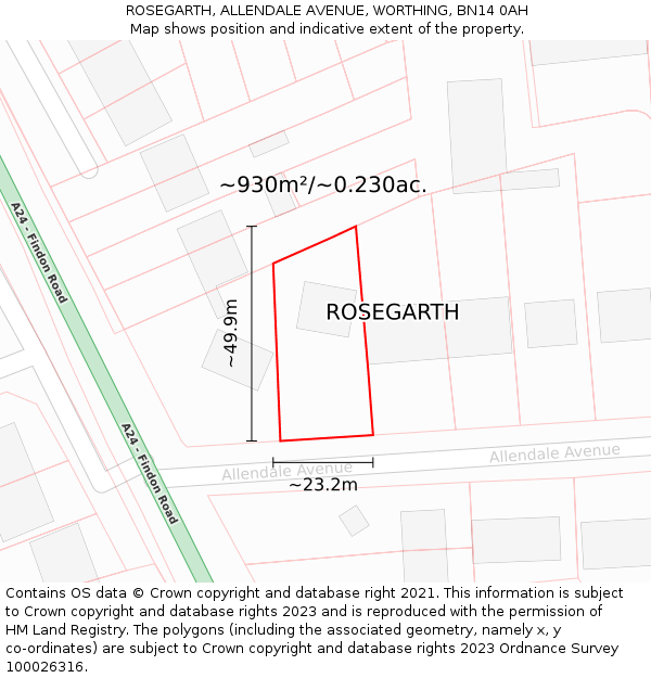 ROSEGARTH, ALLENDALE AVENUE, WORTHING, BN14 0AH: Plot and title map