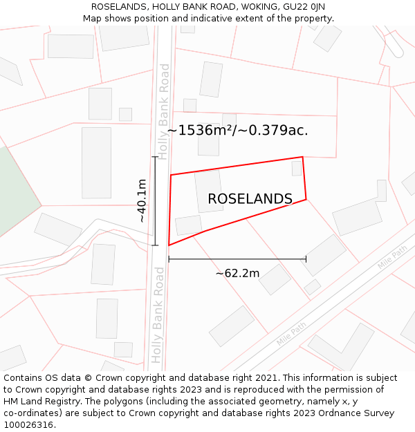 ROSELANDS, HOLLY BANK ROAD, WOKING, GU22 0JN: Plot and title map