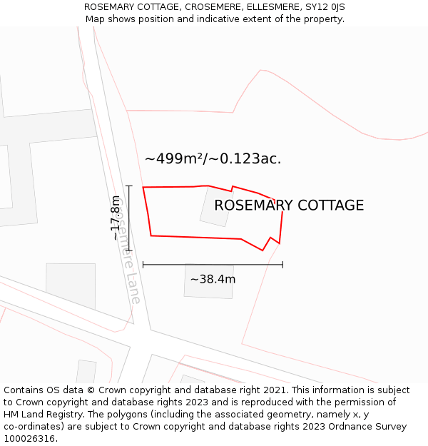 ROSEMARY COTTAGE, CROSEMERE, ELLESMERE, SY12 0JS: Plot and title map