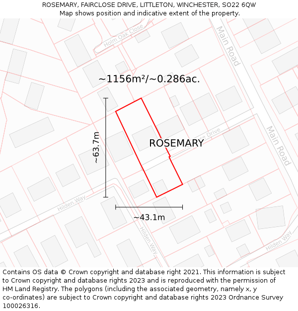 ROSEMARY, FAIRCLOSE DRIVE, LITTLETON, WINCHESTER, SO22 6QW: Plot and title map