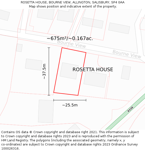 ROSETTA HOUSE, BOURNE VIEW, ALLINGTON, SALISBURY, SP4 0AA: Plot and title map