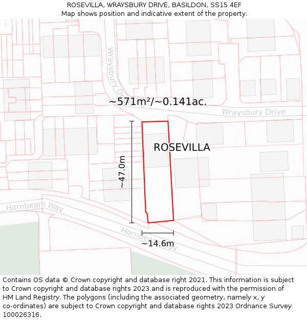 ROSEVILLA, WRAYSBURY DRIVE, BASILDON, SS15 4EF: Plot and title map