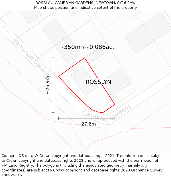 ROSSLYN, CAMBRIAN GARDENS, NEWTOWN, SY16 2AW: Plot and title map