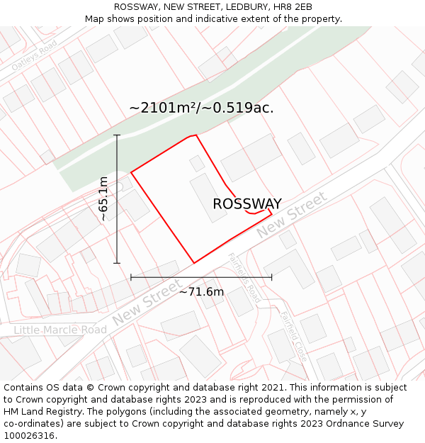 ROSSWAY, NEW STREET, LEDBURY, HR8 2EB: Plot and title map