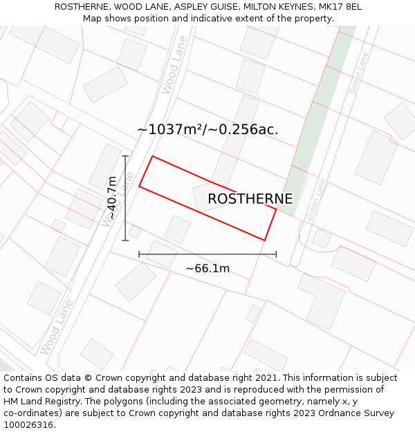 ROSTHERNE, WOOD LANE, ASPLEY GUISE, MILTON KEYNES, MK17 8EL: Plot and title map