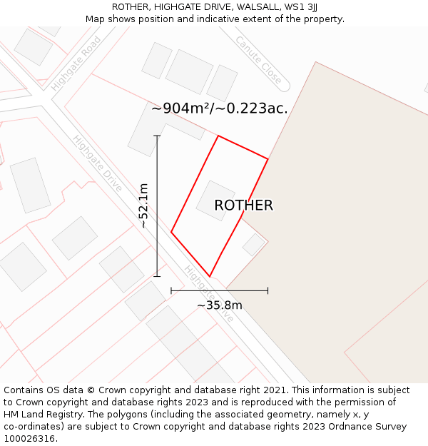 ROTHER, HIGHGATE DRIVE, WALSALL, WS1 3JJ: Plot and title map