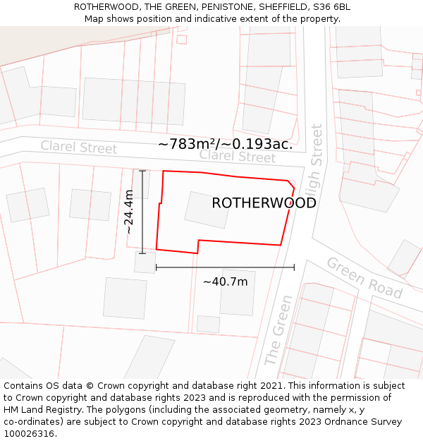 ROTHERWOOD, THE GREEN, PENISTONE, SHEFFIELD, S36 6BL: Plot and title map
