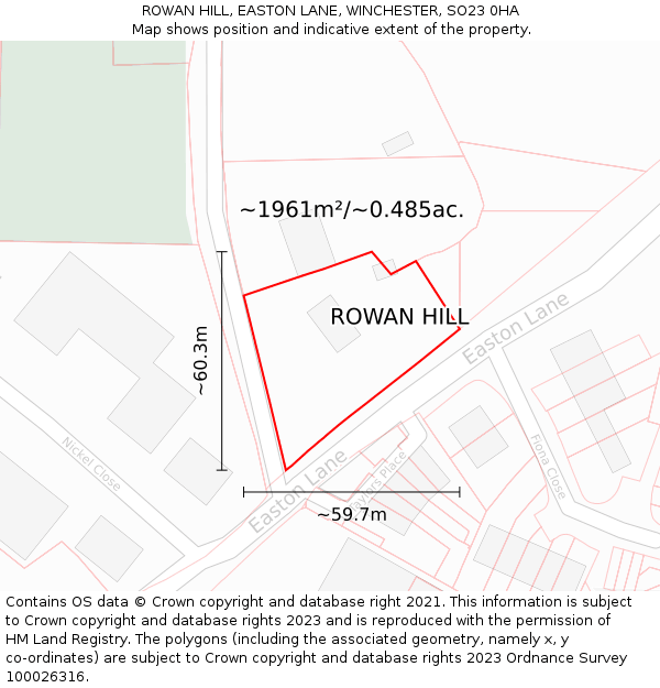 ROWAN HILL, EASTON LANE, WINCHESTER, SO23 0HA: Plot and title map