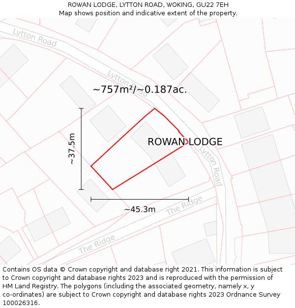 ROWAN LODGE, LYTTON ROAD, WOKING, GU22 7EH: Plot and title map